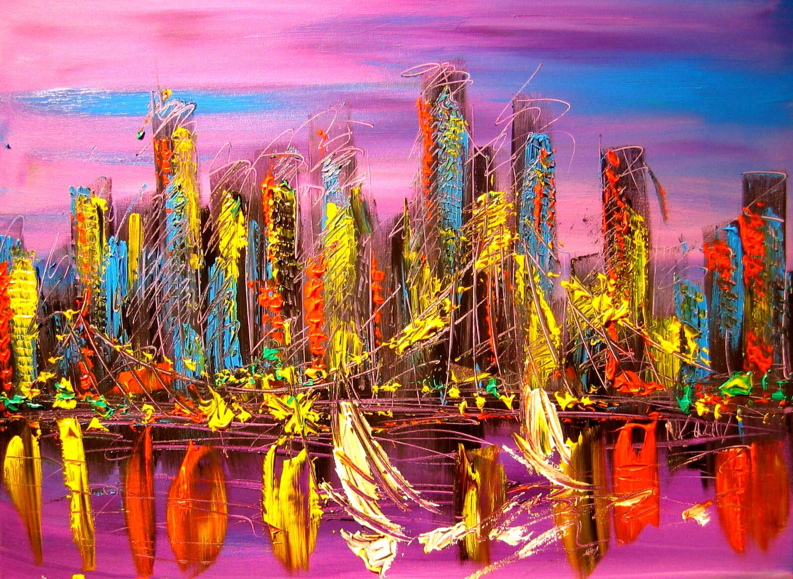 Fresh NY Cityscape   Giclee Canvas PAINTING  ART Abstract Modern Impressionist