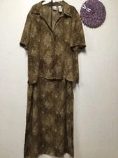 Emma James Womens Two Piece Dress Skirt Set Size 14 Brown Animal Print 163