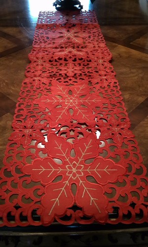 15x52" Embroidered Christmas Tablecloth Cutwork Table Runner Home Party Decor - Picture 2 of 4