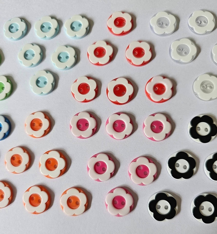 48 Flower Buttons Size 12mm 8 Colours with 6 of Each Colour Smaller Buttons - Image 3 of 4