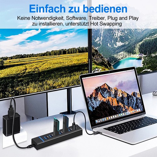 USB 3.0 Hub 4/7 Port Splitter Adapter mit Aktiv Netzteil Verteiler für PC Laptop - Bild 18 von 21