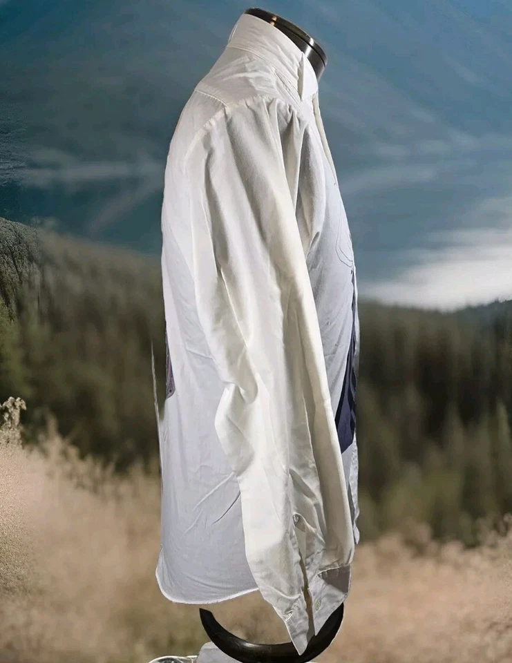 Camisa masculina Broadway Tuxmakers 15 32/33 branca manga longa botão falhas descoloridas - Imagem 3 de 4