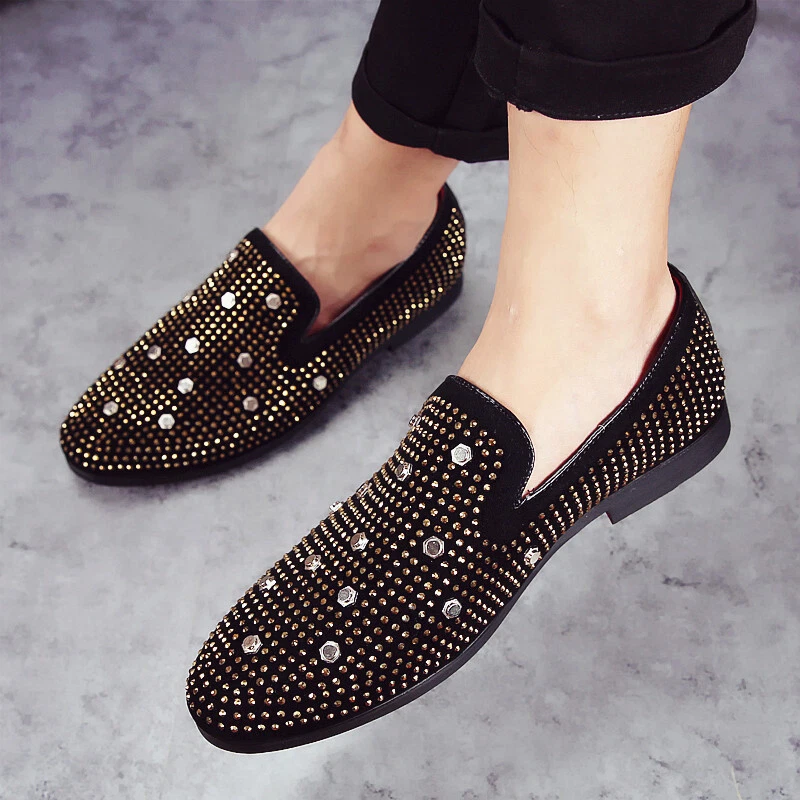 Fashion Men Shoes Shiny Diamond Slip On Flats Breathable Nightclub