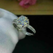 2Ct Round Cut Lab Created Diamond Engagement Wedding Ring 14K White Gold Plated