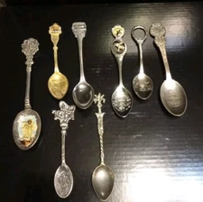 Lot of 8 Vintage State and Travel Spoons Souvenir Mini Spoons / Nostalgia