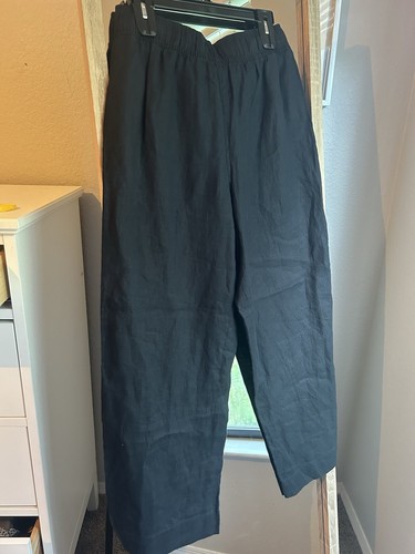 Joie Womens Wide Leg 100% Linen Black Pull On Casual Pants Size Medium - Picture 5 of 5