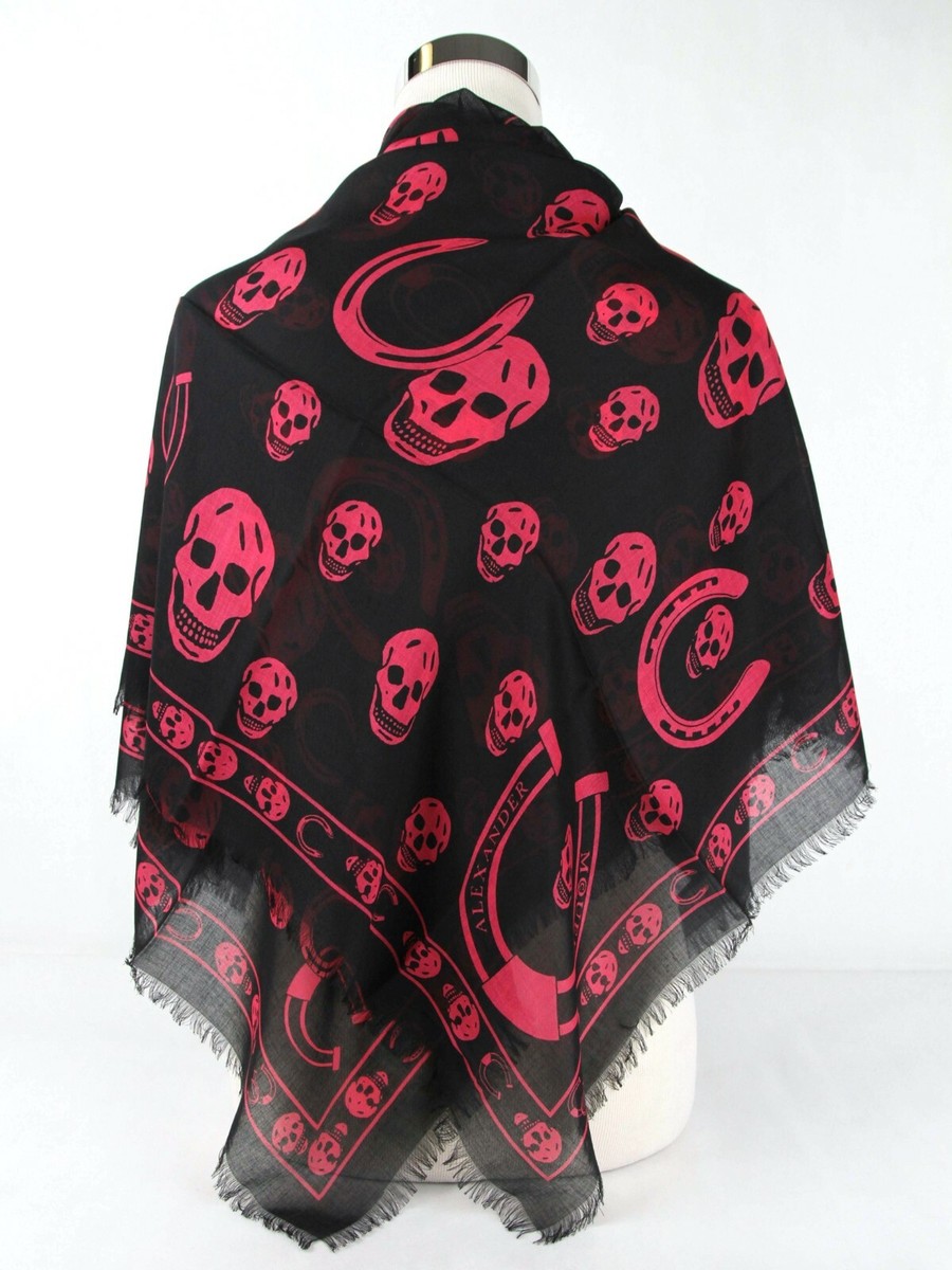 Alexander McQueen Black/Pink Modal/Silk Multiskull Print