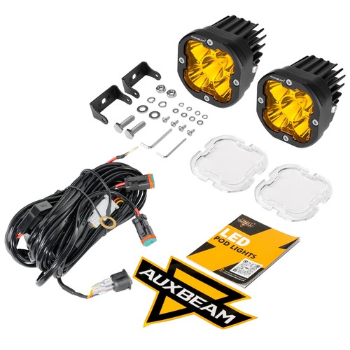 Pair AUXBEAM 3" 80W 9600LM LED Pods Light Cube Beam Driving Amber Spot Lights - Picture 12 of 12