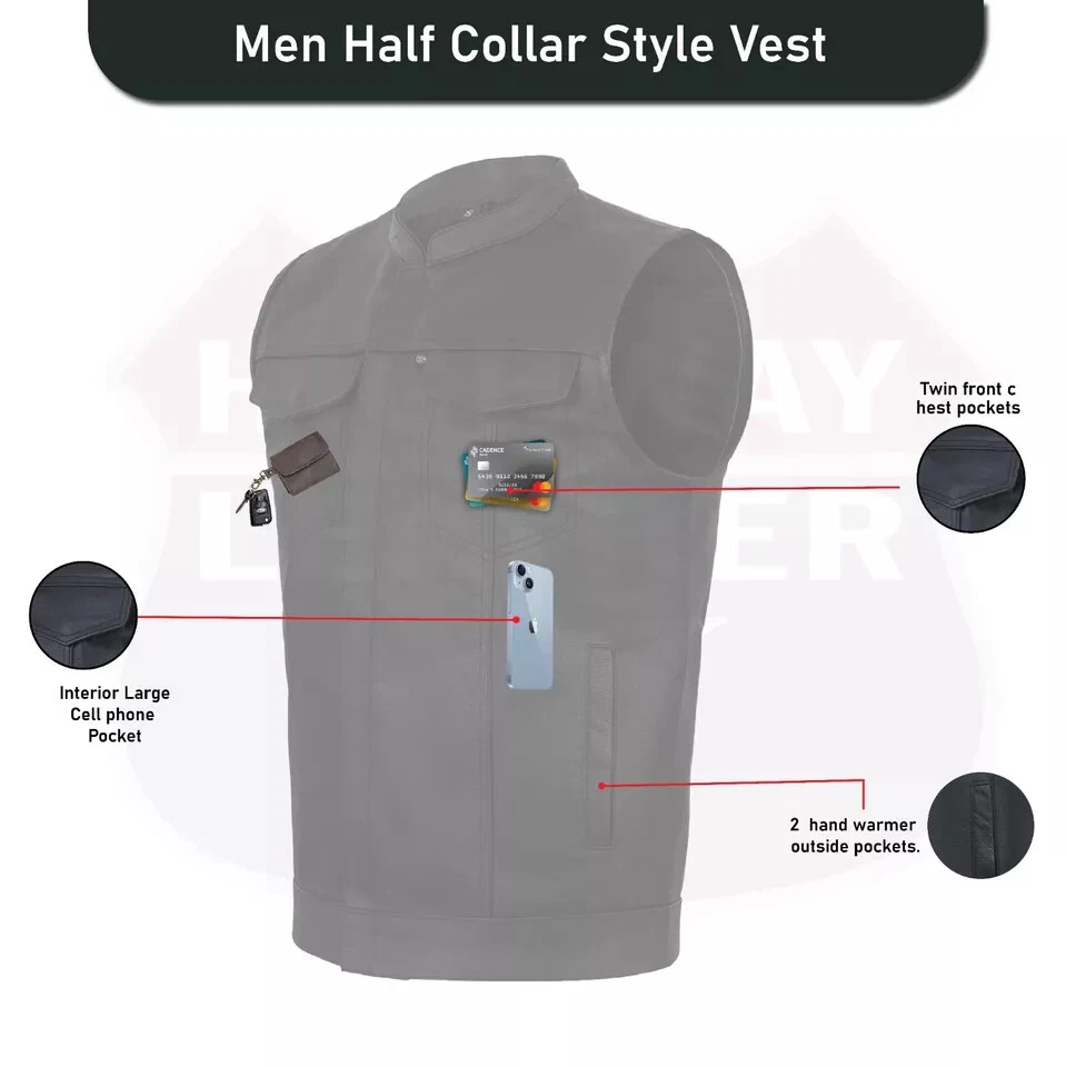 SOA Men's Leather Vest Anarchy Motorcycle Biker Club Concealed Carry Outlaws image 5
