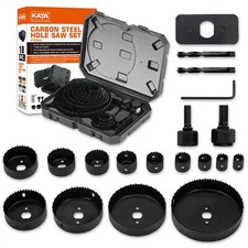 Hole Saw Kit 18 Pieces Hole Saw Set with 3/4"-5"19-127mm Saw Blade 2 Mandrels...