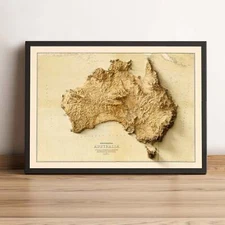 Australia Map, Australia 2D Relief Map, Australia Vintage Map - 2D Flat
