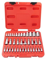 38pc 1/4", 3/8" & 1/2" DRIVE TORX STAR SOCKET SET & BIT MALE FEMALE E & T SOCKET