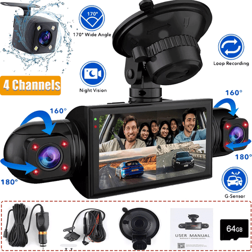 1080P Front Rear Car Dash Camera Video Recorder DVR Cam Night Vision w 64G Card