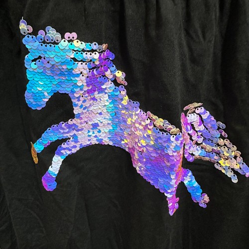 Rumi + Ryder Girl Size M (8/10) Black Short Sleeve Smocked Sequin Unicorn Dress - Picture 3 of 6