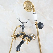 Wall Mounted Black Gold Brass Bathtub Clawfoot Tub Faucet With Hand Shower