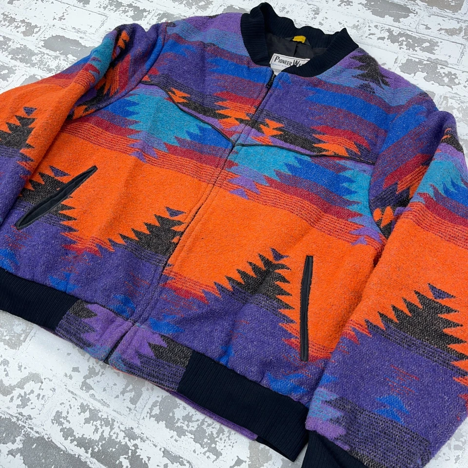 Vintage Pioneer Wear Jacket Men Large Wool Bomber Aztec Southwestern USA 90s Zip - Image 3 of 4