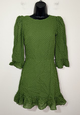 Reformation Mini Dress Size 0 Green Ditsy Dot Ruffle Puff Sleeve Cottagecore