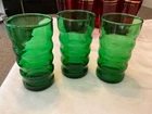 3 Vintage Anchor Hocking Emerald Green Tumblers Glasses Ribbed Whirly Twirly