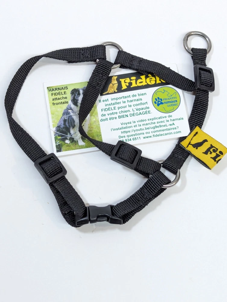 Dog Harness X-Small Front Clip Fidele Canin Black 1-5 lbs (1-2.2 kg) No Pull