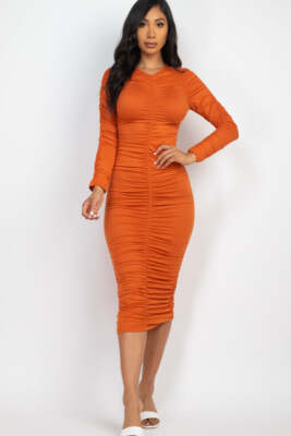 Ruched Midi Dress with Long Sleeves | eBay