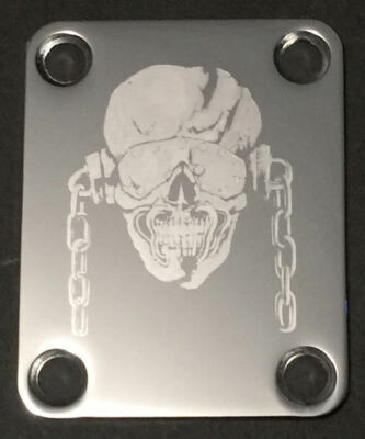 GUITAR NECK PLATE - Engraved PhotoEtched - Megadeth VIC RATTLEHEAD - CHROME