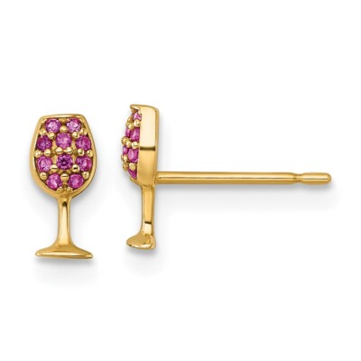 Ohrstecker 14 Karat Gelbgold poliert kreiert Rubin Weinglas Geschenk für Frauen