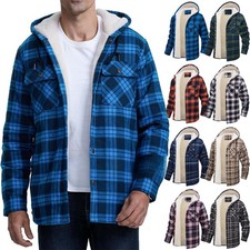 MEN CHECK COAT FLEECE FUR HOODED LUMBERJACK JACKETS WARM THICK CASUAL LOOSE TOPS