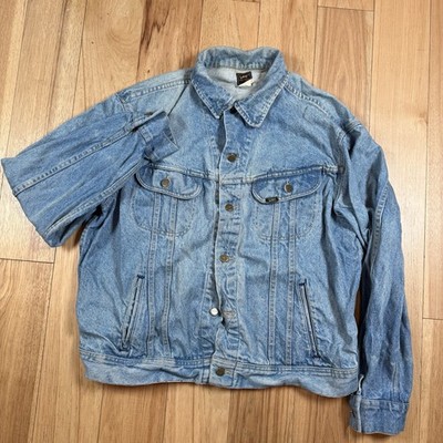 VTG Lee Rider Denim Jacket Mens 48L Blue Biker Trucker Light