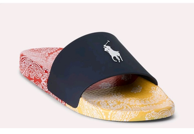 Polo Ralph Lauren Paisley Bandana Color-Block‎ Big Pony Slide Men\'s Size 12 NWT Polo Ralph Lauren Color-Block PAISLEY BANDANA BIG PONY Pool  main image 4