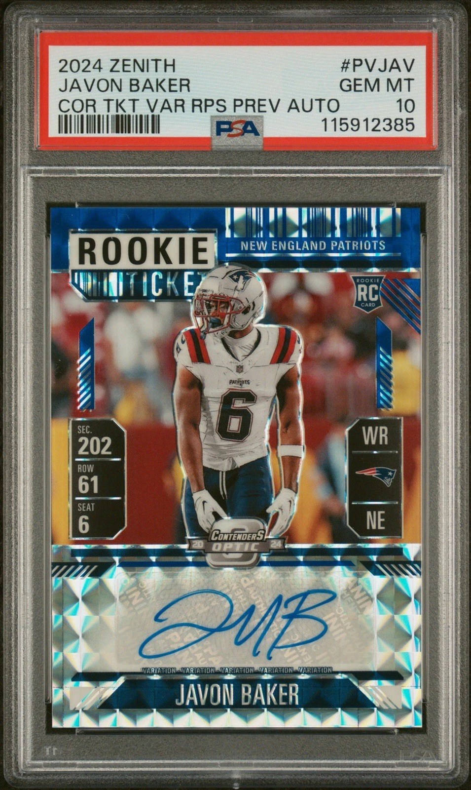 Javon Baker Panini Zenith Contenders Optic Rookie Ticket Variation Rps Preview Autographs #PVJAV Base