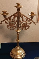 Vintage Brass 3 Arm Candelabra Scroll Floral Candle Holders 19.5" X 11"