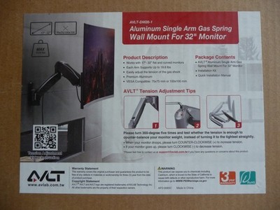 AVLT Single -32'' Single Arm Gas Spring Wall Monitor Mount AVLT-DM28-1
