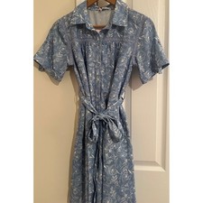 New w/tags Joy Floral Print Shirt Dress w/ Belt Crochet Trim Blue White Size S