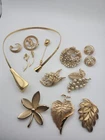 Lot 12 Crown Trifari Gold Tone Pearl Rhinestone Pin Earrings ++  NO RESERVE!
