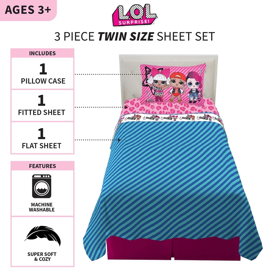 Juego de sábanas de microfibra suave LOL Surprise tamaño completo 4 piezas Foto 3 de 4