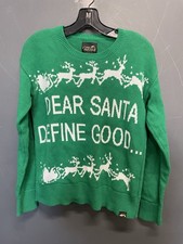 Ugly Fair Isle Green  White Dear Santa Holiday Christmas Sweater Size Small