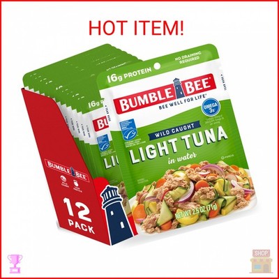 Bumble Bee Chunk Light Tuna in Water, 2.5 oz Pouches (Pack of 12) - Ready to Eat