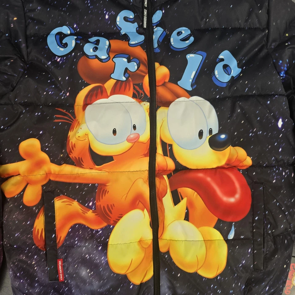 Garfield Members Only Jacket Mens Large Black Galaxy Puffer Hooded Graphic - Image 4 of 4