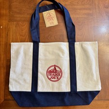 Trader Joe  s Canvas Reusable Tote Carry Large Eco Shopping Bag Green and Blue