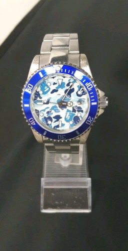 A BATHING APE BAPEX Blue CAMO Salmarina Automatic Men Wristwatch Used Japan