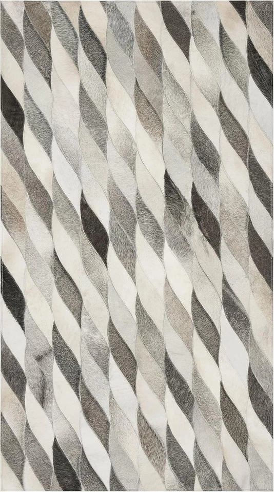 Modern Area Rug Natural Cowhide Hair on Patch Work Leather Room AA50 - Image 3 of 4