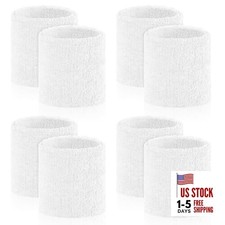 8 Pcs Sports Wrist Sweat Bands for Men  Women  Absorbent Wrist white