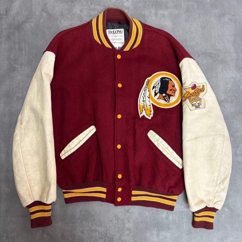 REDSKINS Vintage Veste en Cuir Beige CONESTOGA COLLEGE Varsity Taille