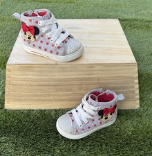 Disney Minnie Mouse High-Top Girl's Sneakers Size 6 Gray Red Polka Dots Lace/Zip
