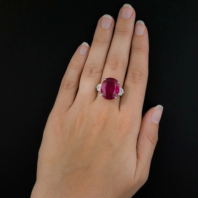 Large Raspberry Red Rubelite 14.96ct Tourmaline & Bright White Marquise CZ Ring