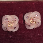 Eugene Signed Pink Flower Clip-On Stud Earrings Square Crystal Center Gold — photo 1