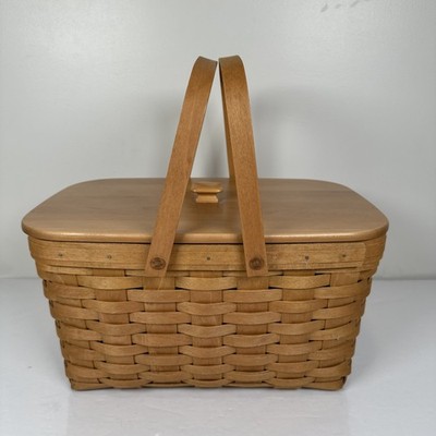 Longaberger Classic Stain Large Market Basket w/ Lid & Protector 2004