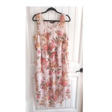 Speed Control Floral High Low Dress Womens 2X Pink Sleeveless Chiffon Scoop Neck
