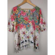 Johnny Was Seabiscuit Shiloh Mixed Print Boxy Silk Top S