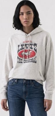 Levi's Women's Gray Pullover Hoodie Sweatshirt L Hooded Logo Graphic Print New